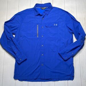 Under Armour XL Mens Royal Blue Button Up Shirt Outdoor Vented Checked Fishing